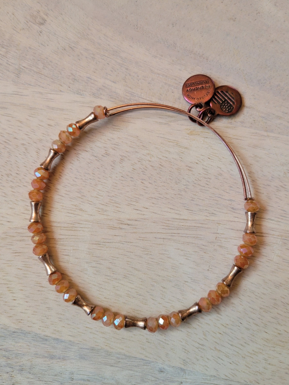Alex and Ani Rose Gold Orange Faceted Bead Bangle
